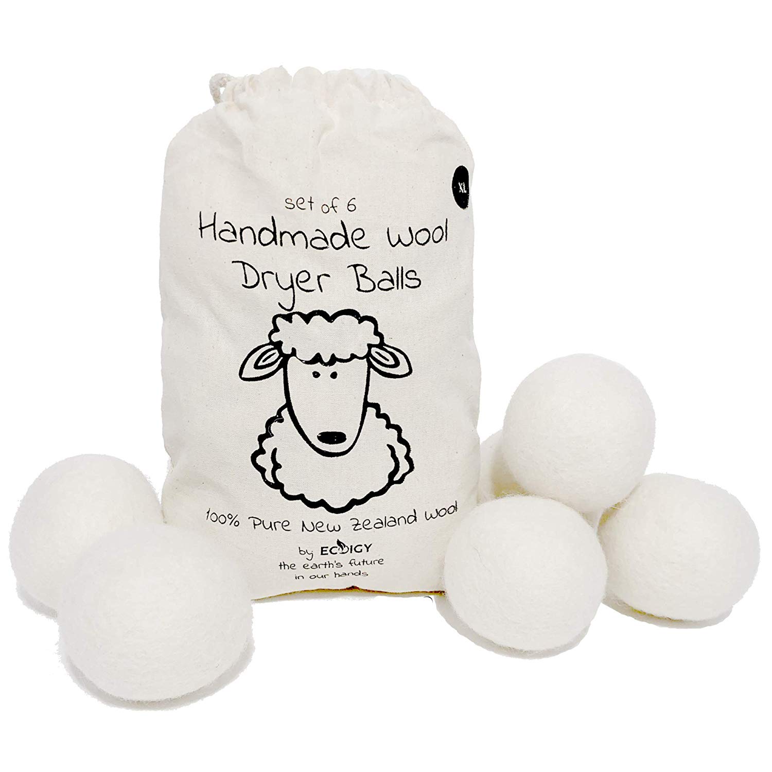 Home Genie 4 Pack XL 100% New Zealand Wool Dryer Balls, Reusable Over 400 Loads, Fast Drying and Helps Reduce Wrinkles, Anti Static Lint Pet Hair
